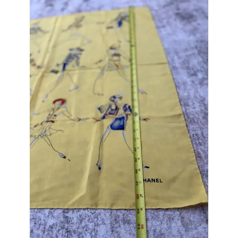 VTG 100% Authentic chanel silk scarf Rare Marine Fashion Illustration Sketch